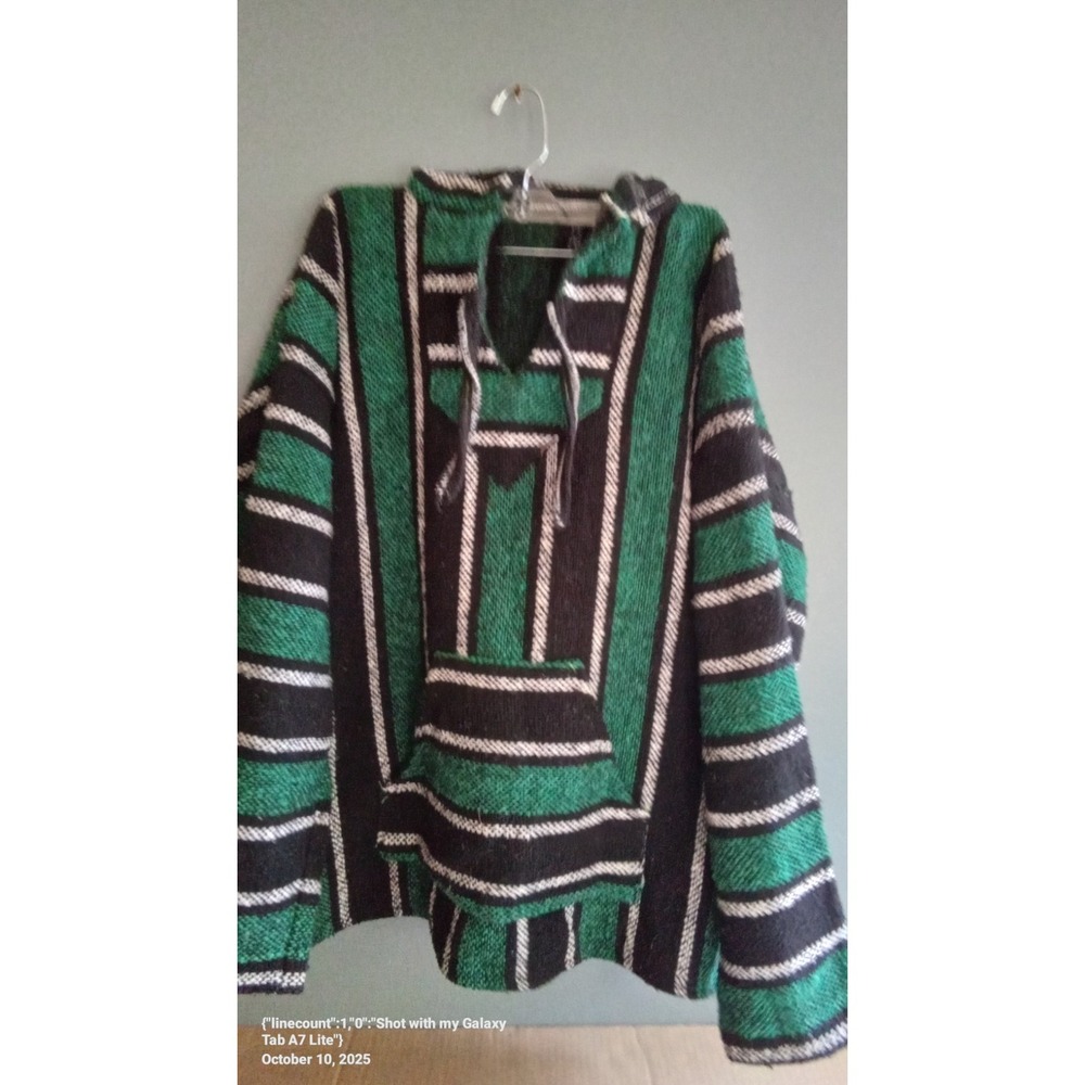 Striped Baja Hoodie Green Black White Drug‎ Rug Pullover